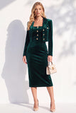 Notched Lapel Burgundy Long Sleeve 2 Piece Skirt Suits