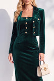 Notched Lapel Burgundy Long Sleeve 2 Piece Skirt Suits
