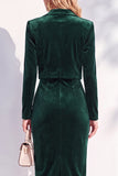 Notched Lapel Burgundy Long Sleeve 2 Piece Skirt Suits