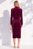 Notched Lapel Burgundy Long Sleeve 2 Piece Skirt Suits