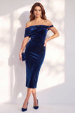 Asymmetrical Neck Burgundy Sheath Midi Velvet Dress