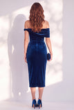 Asymmetrical Neck Burgundy Sheath Midi Velvet Dress