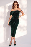 Asymmetrical Neck Burgundy Sheath Midi Velvet Dress