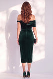 Asymmetrical Neck Burgundy Sheath Midi Velvet Dress