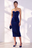 Strapless Corset Burgundy Sheath Midi Velvet Dress