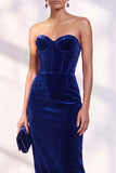 Strapless Corset Burgundy Sheath Midi Velvet Dress