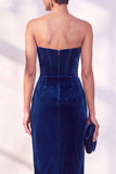 Strapless Corset Burgundy Sheath Midi Velvet Dress