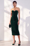Strapless Corset Burgundy Sheath Midi Velvet Dress