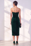 Strapless Corset Burgundy Sheath Midi Velvet Dress