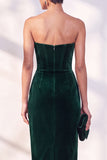 Strapless Corset Burgundy Sheath Midi Velvet Dress