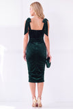 Ruched Burgundy Sheath Midi Velvet Dress With Bow