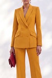 2 Piece Peak Lapel Burgundy Double Breasted Women Suits