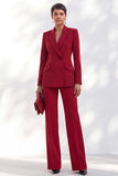 2 Piece Peak Lapel Burgundy Double Breasted Women Suits