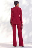 2 Piece Peak Lapel Burgundy Double Breasted Women Suits