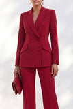 2 Piece Peak Lapel Burgundy Double Breasted Women Suits