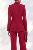 2 Piece Peak Lapel Burgundy Double Breasted Women Suits