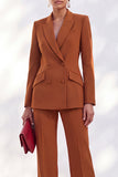 2 Piece Peak Lapel Burgundy Double Breasted Women Suits