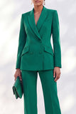 2 Piece Peak Lapel Burgundy Double Breasted Women Suits