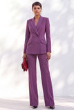 2 Piece Peak Lapel Burgundy Double Breasted Women Suits