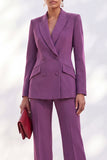 2 Piece Peak Lapel Burgundy Double Breasted Women Suits