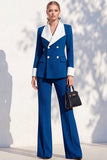 Double Breasted Blue 2 Piece Long Sleeve Women Suits