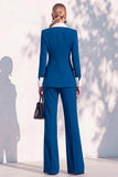 Double Breasted Blue 2 Piece Long Sleeve Women Suits
