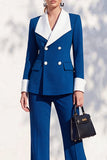 Double Breasted Blue 2 Piece Long Sleeve Women Suits