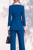 Double Breasted Blue 2 Piece Long Sleeve Women Suits