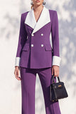 Double Breasted Blue 2 Piece Long Sleeve Women Suits