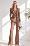 Notched Lapel Brown 2 Piece Double Breasted Women Suits