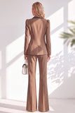 Notched Lapel Brown 2 Piece Double Breasted Women Suits