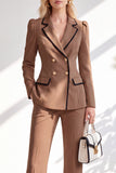Notched Lapel Brown 2 Piece Double Breasted Women Suits