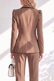 Notched Lapel Brown 2 Piece Double Breasted Women Suits