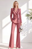 Notched Lapel Brown 2 Piece Double Breasted Women Suits