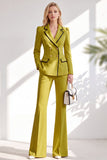 Notched Lapel Brown 2 Piece Double Breasted Women Suits