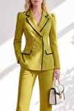 Notched Lapel Brown 2 Piece Double Breasted Women Suits