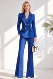 Notched Lapel Brown 2 Piece Double Breasted Women Suits