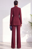 Shawl Lapel Burgundy 2 Piece Pleated Women Suits