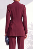 Shawl Lapel Burgundy 2 Piece Pleated Women Suits
