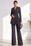 Shawl Lapel Burgundy 2 Piece Pleated Women Suits
