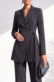 Shawl Lapel Burgundy 2 Piece Pleated Women Suits