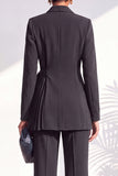 Shawl Lapel Burgundy 2 Piece Pleated Women Suits