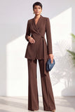Shawl Lapel Burgundy 2 Piece Pleated Women Suits