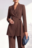 Shawl Lapel Burgundy 2 Piece Pleated Women Suits