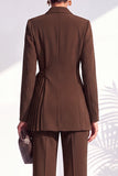 Shawl Lapel Burgundy 2 Piece Pleated Women Suits