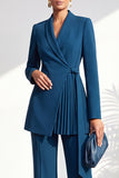 Shawl Lapel Burgundy 2 Piece Pleated Women Suits