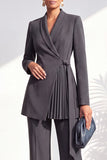 Shawl Lapel Burgundy 2 Piece Pleated Women Suits