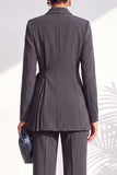 Shawl Lapel Burgundy 2 Piece Pleated Women Suits
