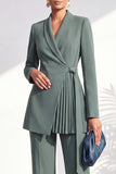Shawl Lapel Burgundy 2 Piece Pleated Women Suits