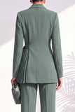 Shawl Lapel Burgundy 2 Piece Pleated Women Suits